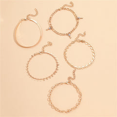 5 Pcs Women Fashion Gold Color Heart Crystal Key Anklets For Women Trendy Snake Chain Anklets For Women Foot Jewelry Gifts